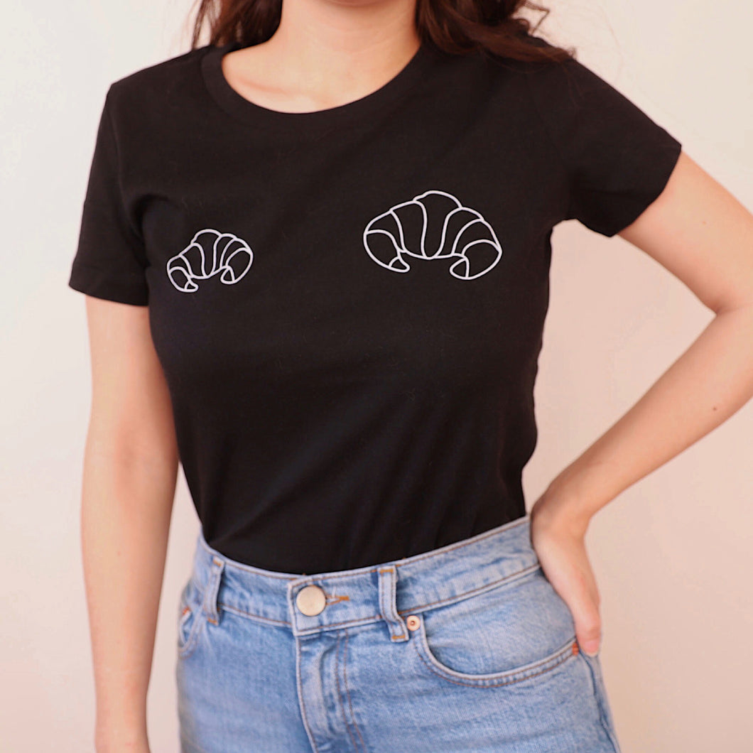 T-shirt Croissants (Noir) - Modèle Paris - Coton Bio
